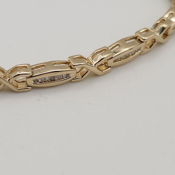 Beautiful 14k Solid Yellow Gold Baguette Diamond Bracelet 7" - Picture 4 of 12
